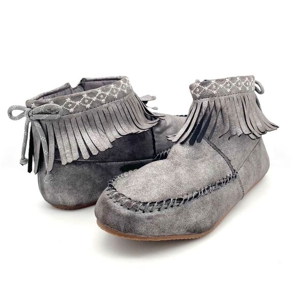 Hanna Andersson Erika Moccasin Fringed Zip Bootie Silver Metallic Girls Size 4 - Picture 16 of 16